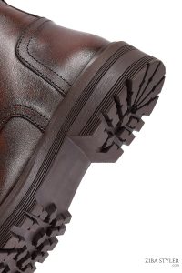 بوت زنانه چرمی قهوه‌ای زیپ‌دار دری مد