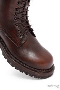 بوت زنانه چرمی قهوه‌ای زیپ‌دار دری مد