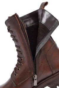 بوت زنانه چرمی قهوه‌ای زیپ‌دار دری مد