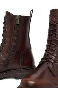 بوت زنانه چرمی قهوه‌ای زیپ‌دار دری مد