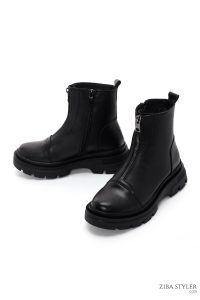 بوت زنانه چرمی مشکی زیپ دار دری مد