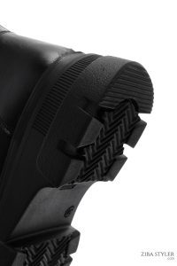 بوت زنانه چرمی مشکی زیپ دار دری مد