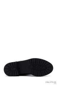 بوت زنانه چرمی مشکی زیپ دار  سگک دار دری مد