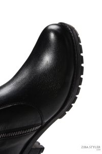 بوت زنانه چرمی مشکی زیپ دار کژوال دری مد