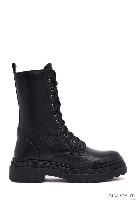 بوت زنانه چرمی مشکی زیپ‌دار دری مد