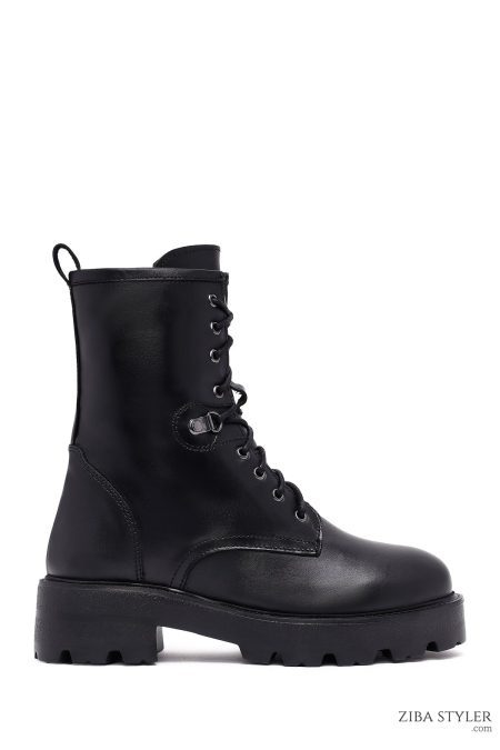 بوت زنانه چرمی مشکی زیپ‌دار دری مد