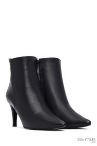 بوت زنانه چرمی مشکی پاشنه نازک زیپ دار دری مد