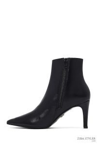 بوت زنانه چرمی مشکی پاشنه نازک زیپ دار دری مد