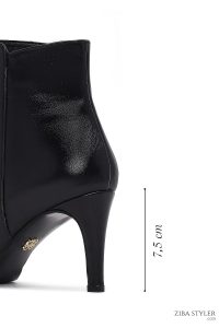 بوت زنانه چرمی مشکی پاشنه نازک زیپ دار دری مد