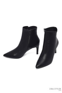 بوت زنانه چرمی مشکی پاشنه نازک زیپ دار دری مد