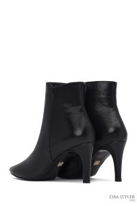 بوت زنانه چرمی مشکی پاشنه نازک زیپ دار دری مد