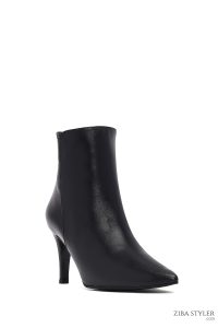 بوت زنانه چرمی مشکی پاشنه نازک زیپ دار دری مد