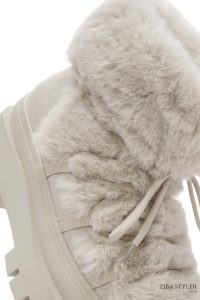 بوت مخمل‌دار با زیره ضخیم کرم زنانه دری مد