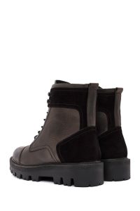 بوت مردانه چرمی بند دار آنتراسیت  زیپ دار دری مد