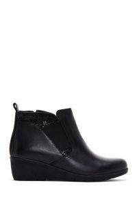 بوت پاشنه دار چرمی مشکی زنانه دری مد