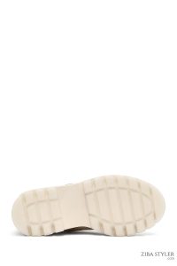 بوت پستال زنانه چرمی بژ کفی ضخیم زیپ دار دری مد