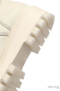 بوت پستال زنانه چرمی بژ کفی ضخیم زیپ دار دری مد