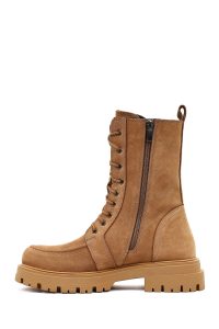 بوت پستچی نبوک زنانه قهوه‌ای زیپ‌دار زیره ضخیم دری‌مد