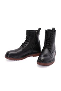 بوت چرمی بند دار مشکی زیپ دار مردانه دری مد