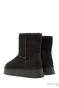 بوت چرمی جیر با کفی ضخیم خز مشکی زنانه دری مد