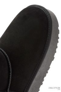 بوت چرمی جیر با کفی ضخیم خز مشکی زنانه دری مد