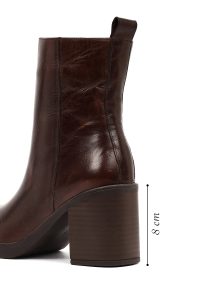 بوت چرمی زنانه قهوه‌ای زیپ‌دار پاشنه ضخیم دری‌مد