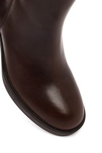 بوت چرمی زنانه قهوه‌ای زیپ‌دار پاشنه ضخیم دری‌مد