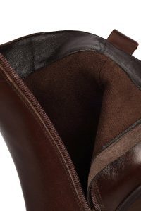 بوت چرمی زنانه قهوه‌ای زیپ‌دار پاشنه ضخیم دری‌مد