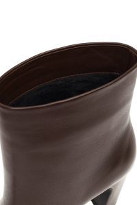 بوت چرمی زنانه قهوه‌ای پاشنه ضخیم دری مد