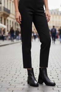 بوت چرمی زنانه مشکی زیپ‌دار پاشنه ضخیم کوتاه دری مد