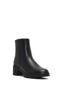 بوت چرمی زنانه مشکی زیپ‌دار پاشنه ضخیم کوتاه دری مد