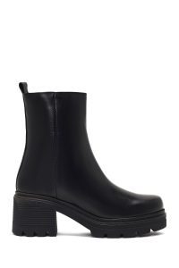 بوت چرمی زنانه مشکی زیپ‌دار پاشنه ضخیم دری مد