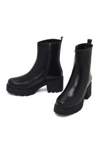 بوت چرمی زنانه مشکی زیپ‌دار پاشنه ضخیم دری مد