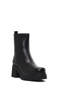 بوت چرمی زنانه مشکی زیپ‌دار پاشنه ضخیم دری مد