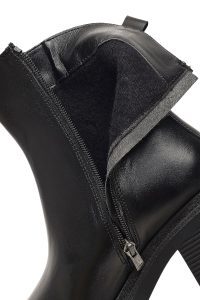 بوت چرمی زنانه مشکی زیپ‌دار پاشنه ضخیم دری مد