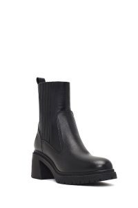 بوت چرمی زنانه مشکی زیپ‌دار پاشنه ضخیم دری‌مد