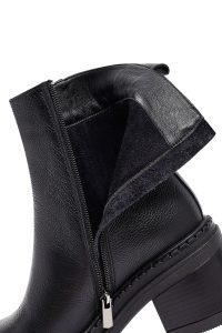 بوت چرمی زنانه مشکی زیپ‌دار پاشنه ضخیم دری‌مد