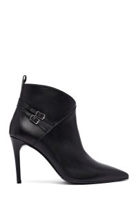 بوت چرمی زنانه مشکی زیپ‌دار پاشنه نازک دری‌مد