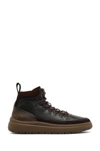 بوت چرمی مردانه سبز بندی زیره ضخیم دری‌مد