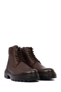 بوت چرمی مردانه قهوه‌ای زیپ‌دار زیره ضخیم دری‌مد