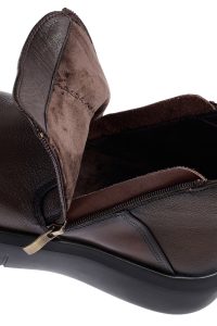 بوت چرمی مردانه قهوه‌ای زیپ‌دار زیره ضخیم دری‌مد