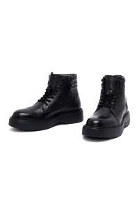 بوت چرمی مردانه مشکی بندی زیره ضخیم دری‌مد