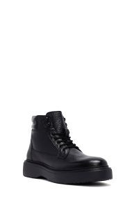 بوت چرمی مردانه مشکی بندی زیره ضخیم دری‌مد