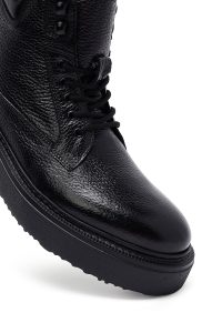 بوت چرمی مردانه مشکی بندی زیره ضخیم دری‌مد