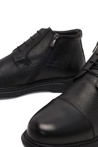 بوت چرمی مردانه مشکی بندی زیپ‌دار دری‌مد