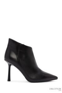 بوت چرمی مشکی زنانه پاشنه نازک زیپ دار دری مد