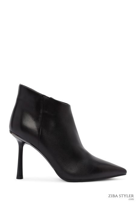 بوت چرمی مشکی زنانه پاشنه نازک زیپ دار دری مد