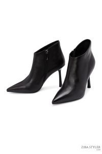 بوت چرمی مشکی زنانه پاشنه نازک زیپ دار دری مد