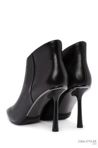 بوت چرمی مشکی زنانه پاشنه نازک زیپ دار دری مد