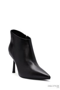 بوت چرمی مشکی زنانه پاشنه نازک زیپ دار دری مد